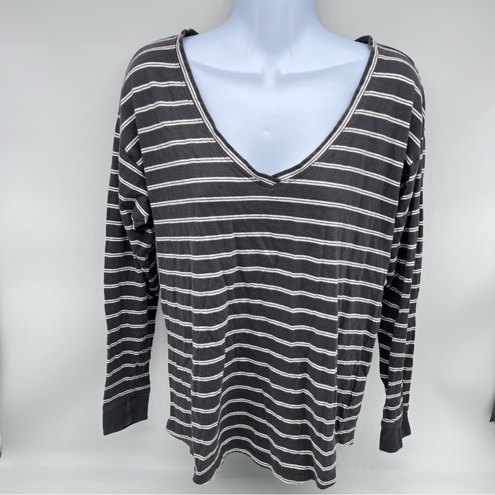 Madewell Charcoal Gray with White Horizontal Stripes Top-Size XXS